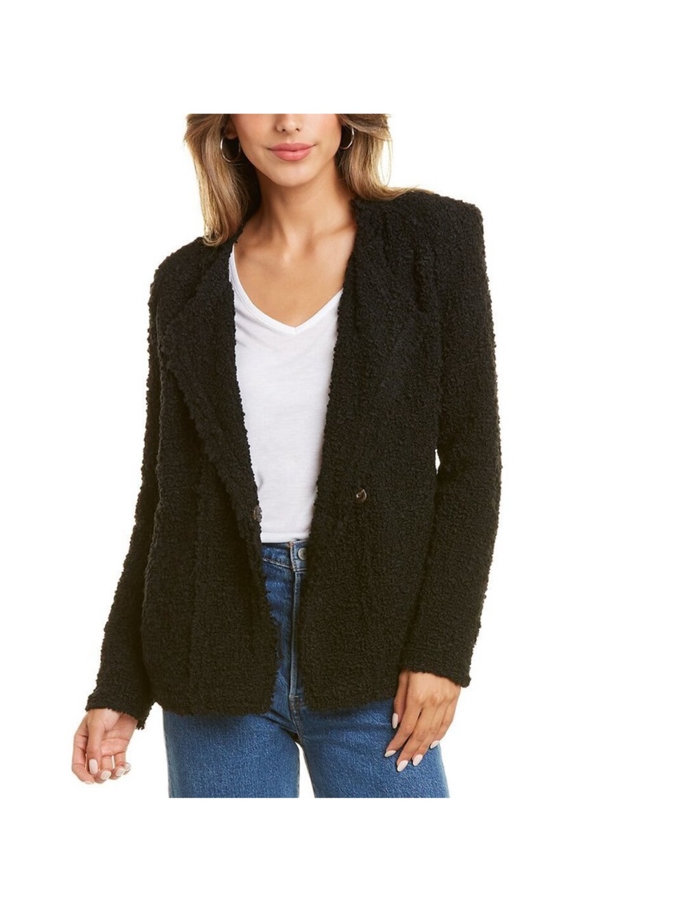 IRO Palie Wool Blend Black Textured Boucle Knit Jacket Event Party Luxury